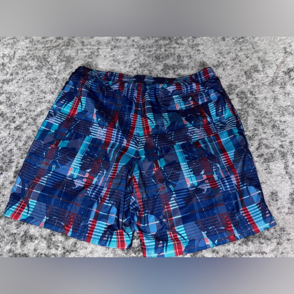 Club Room Plaid Floral Swim Trunks Blue Red Palm Print Size: Medium - Picture 3 of 4
